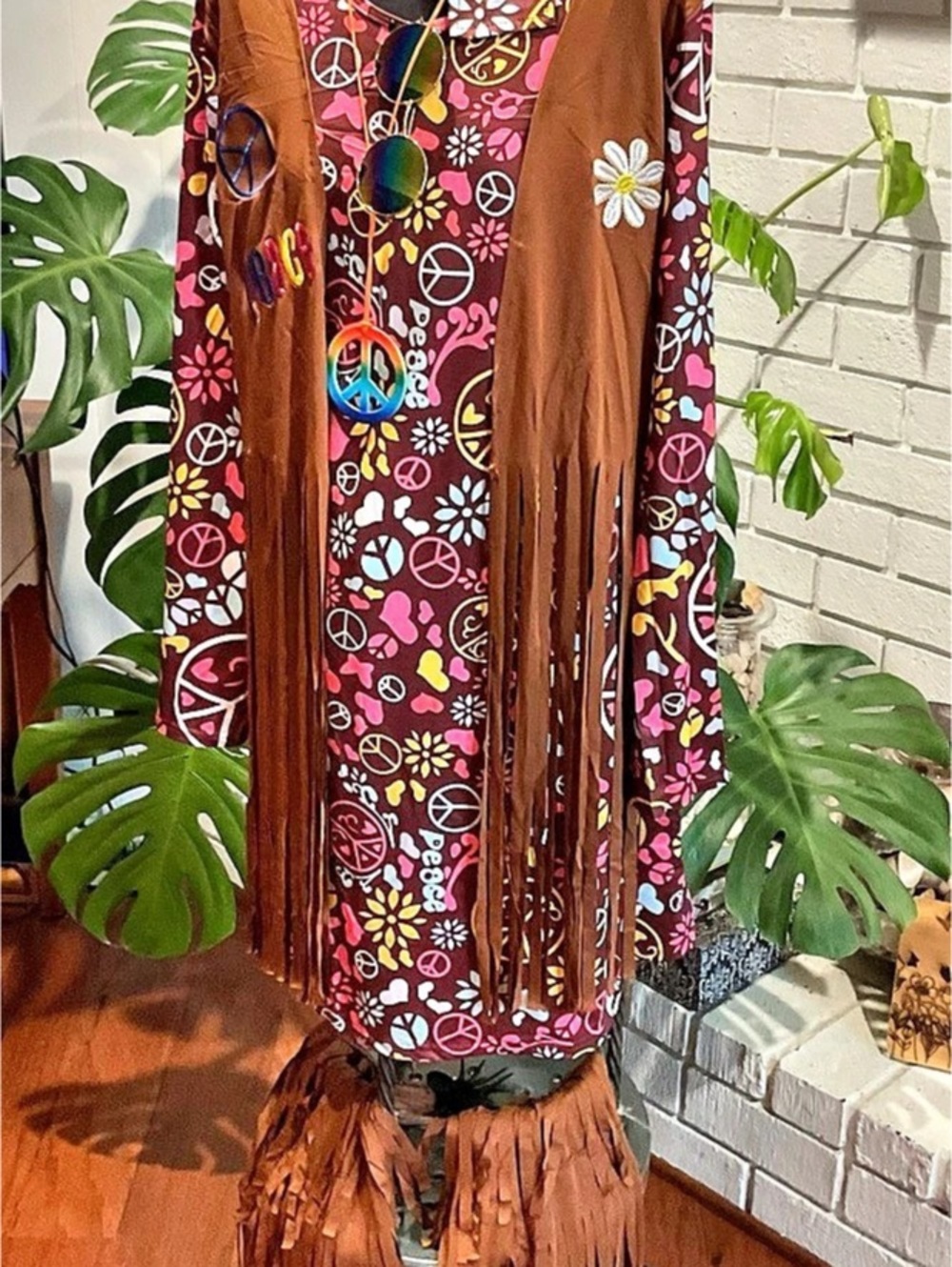 The Groovy 60s Peace & Love Hippie Adult Costume Brown Multicolor